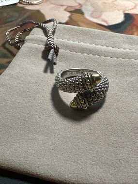 Lagos Sterling Silver/18kt Gold Caviar Beaded Wrap Ring - size 9